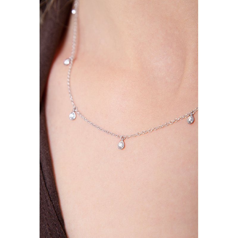 18k white gold necklace with 7 drop charms with 7 diamonds