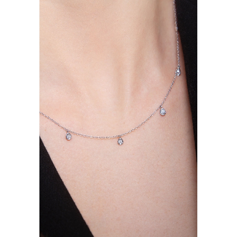 18k white gold necklace with 9 drop charms with 9 diamonds