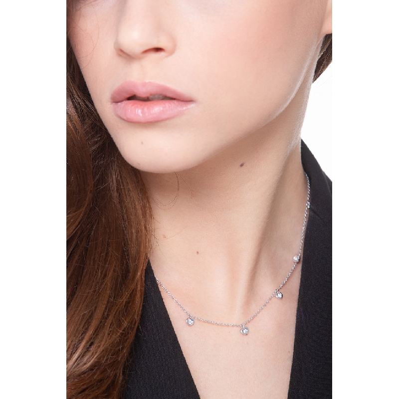 18K white gold necklace with 7 hearts and diamonds