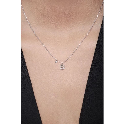 Letter B with diamonds and solitaire pendant
