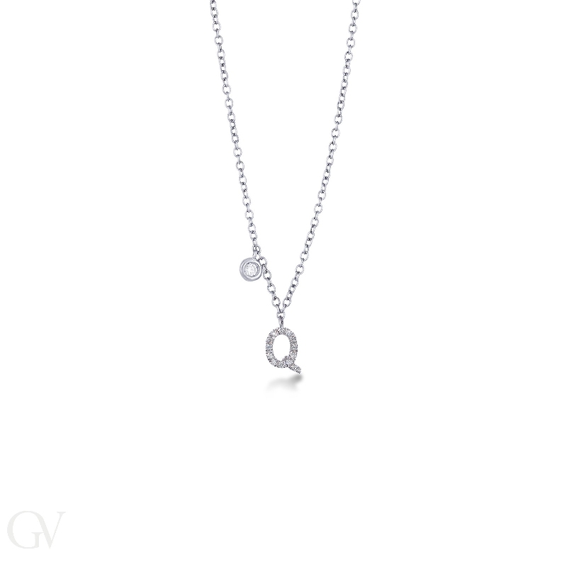 Letter Q pendant with diamonds and a little solitaire  