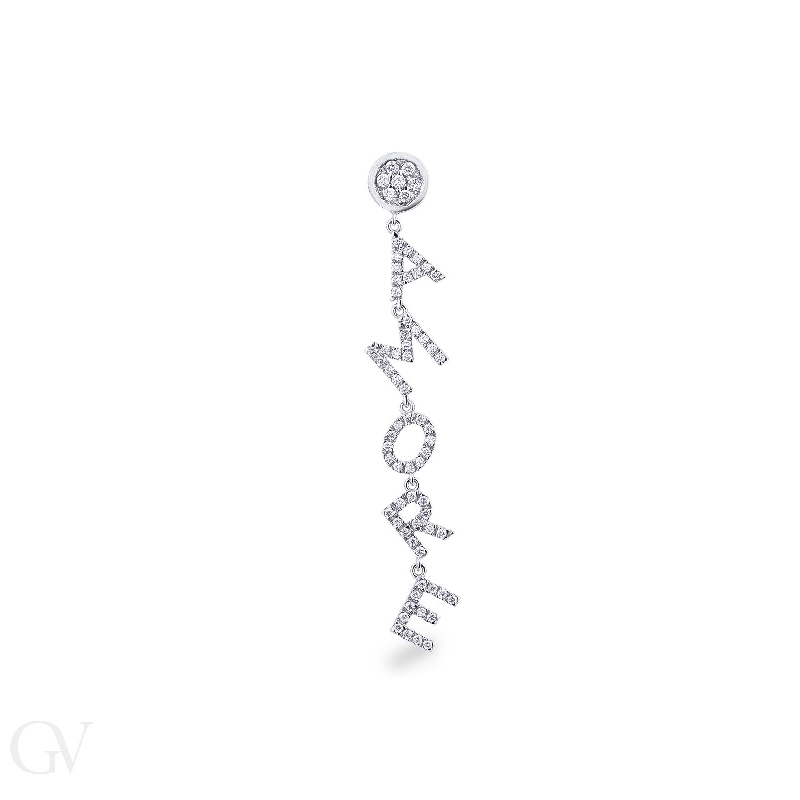 White gold 18k single earring AMORE with diamonds