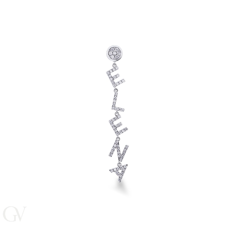 Single earring ELENA with diamonds in 18k white gold 