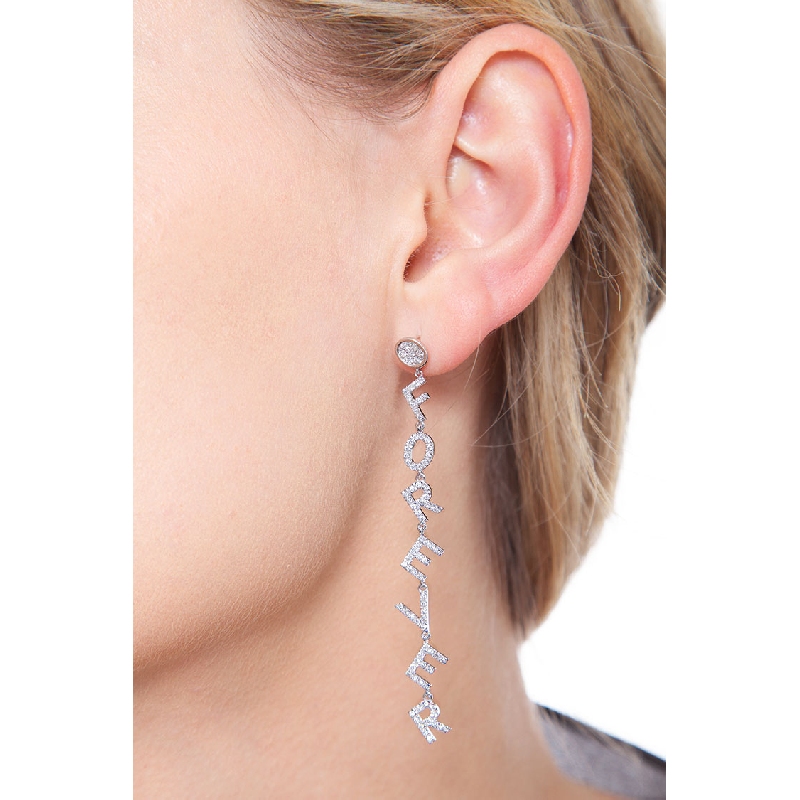White gold 18k single earring FOREVER with diamonds