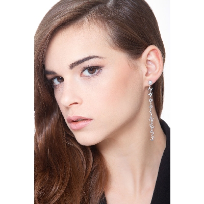 White gold 18k single earring HAPPINESS with diamonds