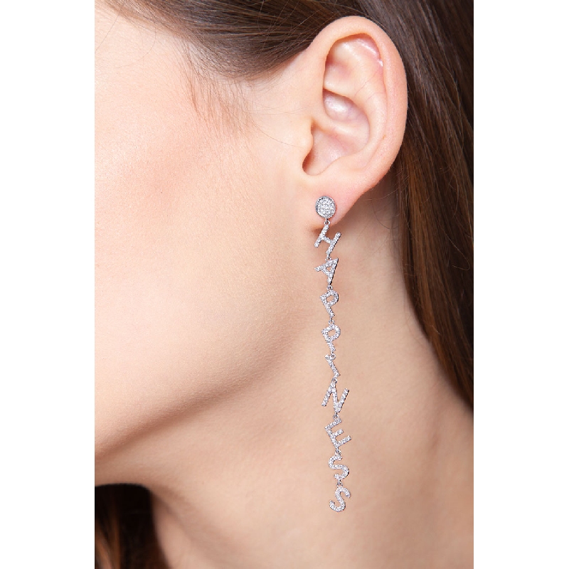White gold 18k single earring HAPPINESS with diamonds