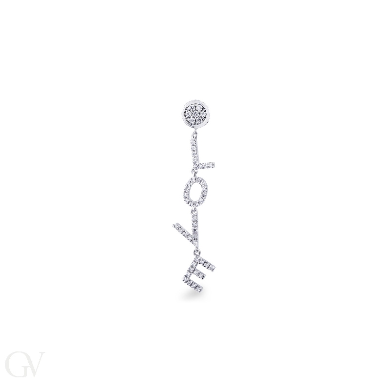 Single earring LOVE with diamonds