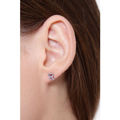 Letter R single earring with diamonds