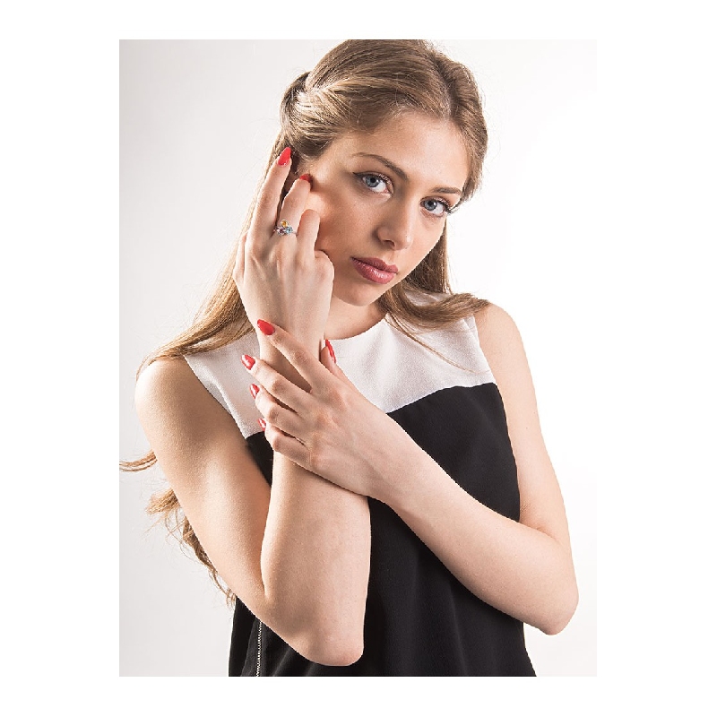 Anello con Acquamarina, Ametista e Citrino Rainbow