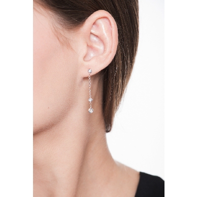 18k white gold drop earrings with diamonds, cm 3,5 