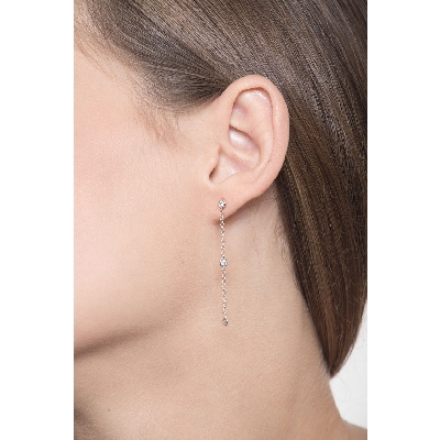 18k white gold drop earrings with diamonds, 4 cm 