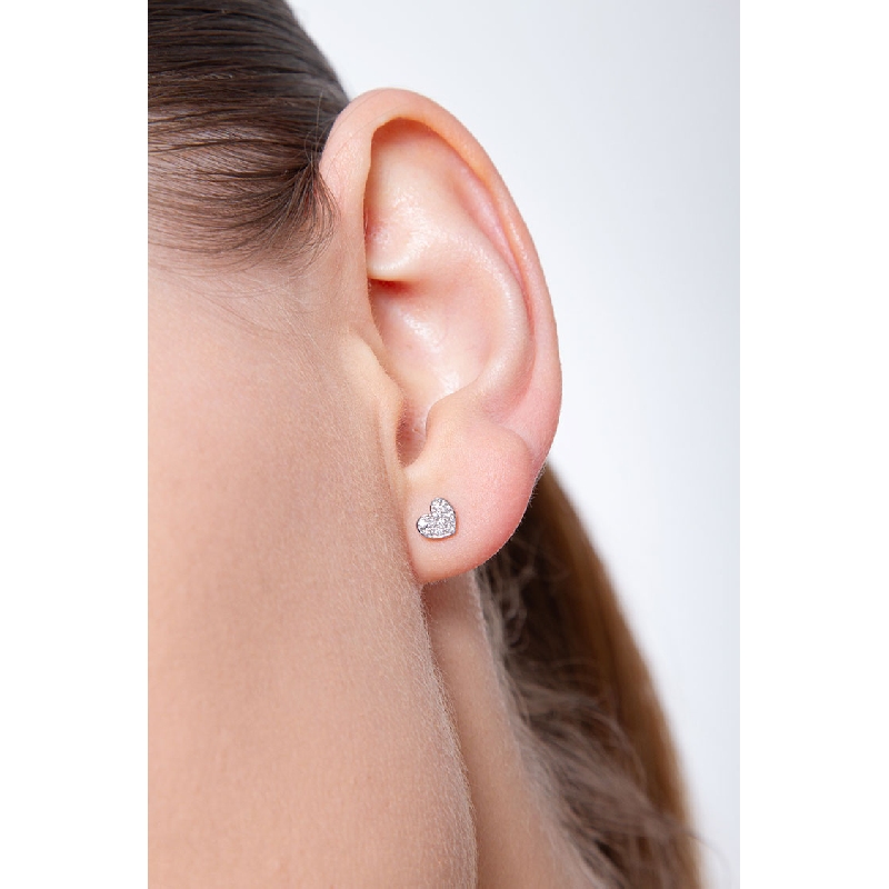 18k white gold heart earrings with diamond pavè