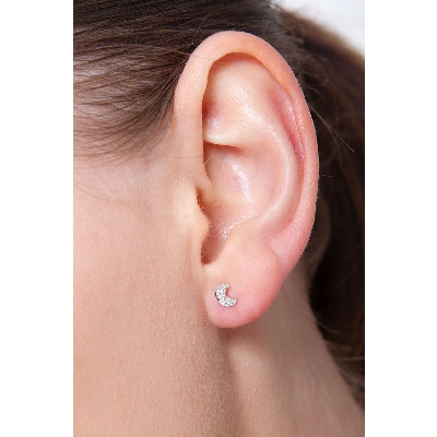 18k white gold half mon earrings with diamonds