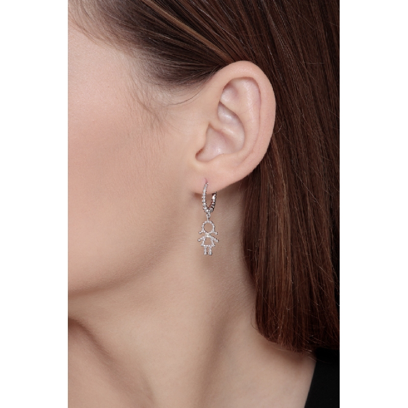 White gold 18k drop earrings with child pendant and diamonds 