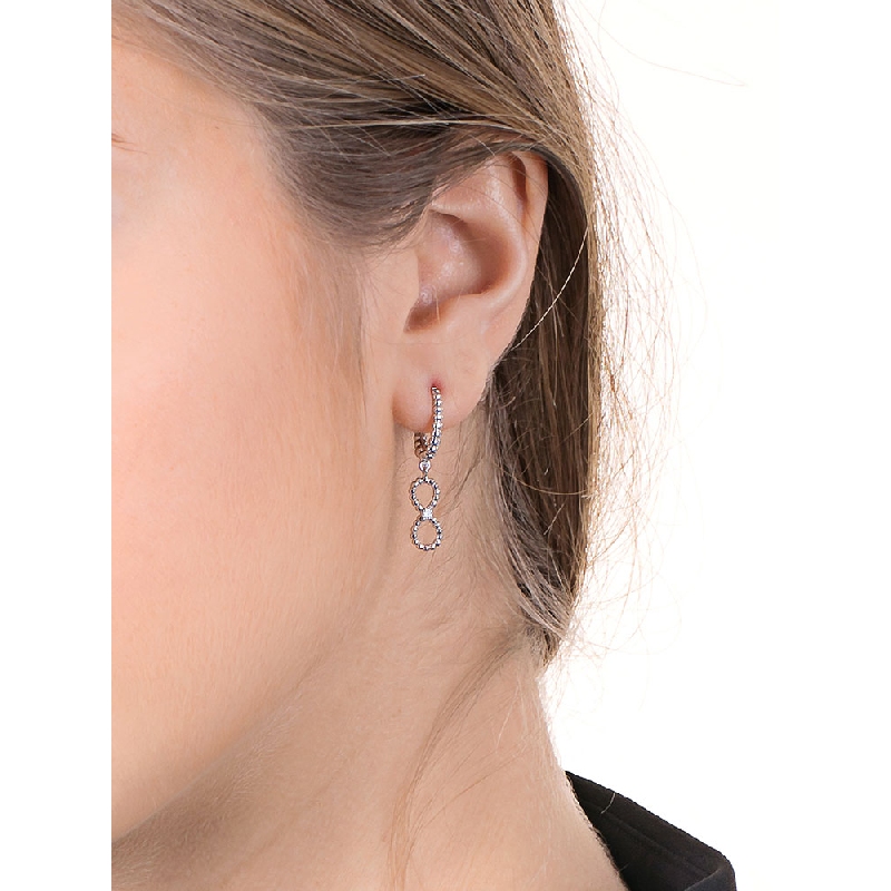 White gold 18k drop earrings with infinite symbol and diamonds 