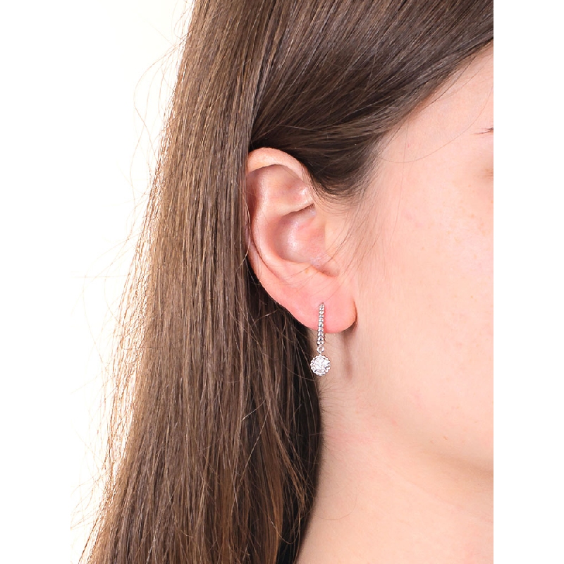 White gold 18k drop earrings with diamonds pavé pendants 