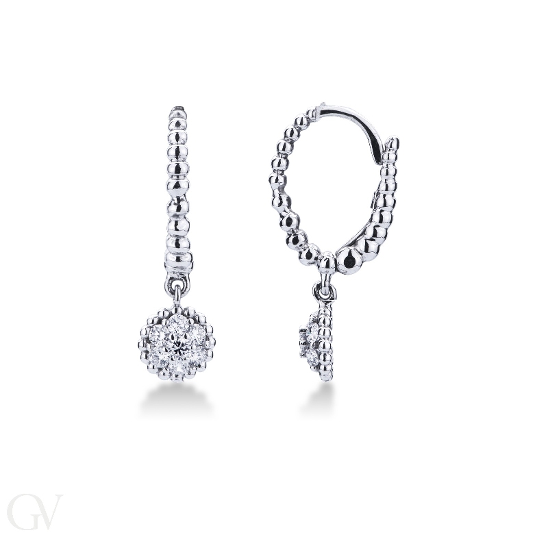 White gold 18k drop earrings with diamonds pavé pendants 