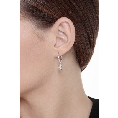White gold 18k hoop earrings with diamonds pavé pendant 