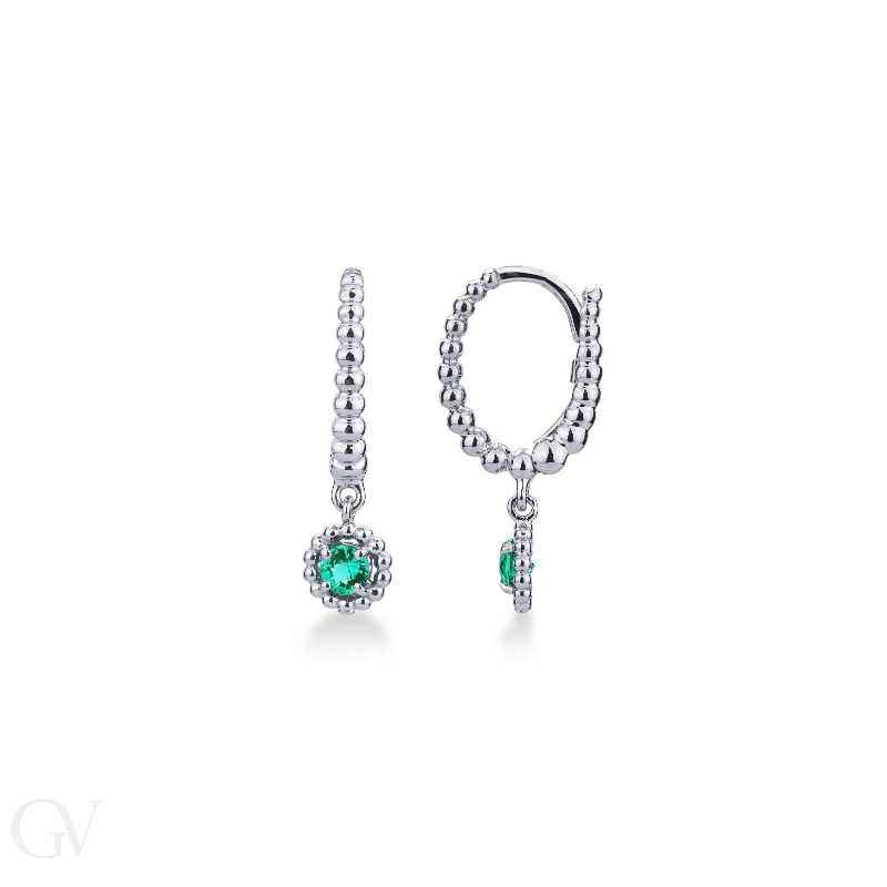 White gold 18k drop earrings with round emeralds pendants 