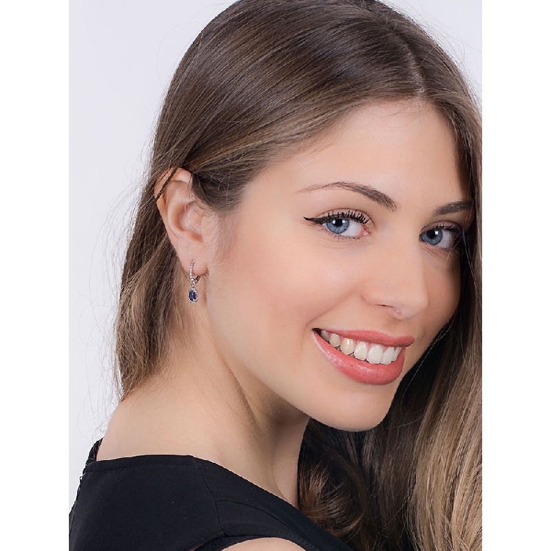 White gold 18k hoops with blue sapphires pendant 