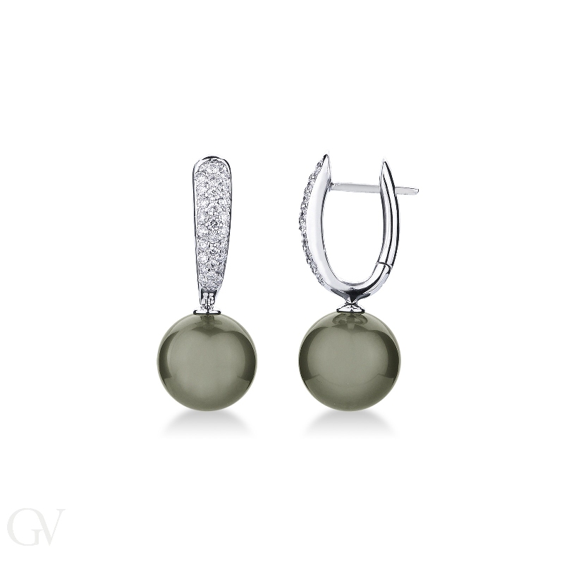 White gold 18k drop earrings with tahiti pearls and diamonds 