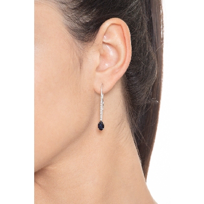 18k white gold drop earrings with blue sapphires and diamonds 