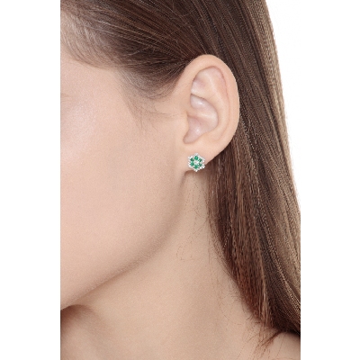 18k white gold flower earrings with emeralds and diamonds