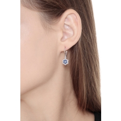White gold 18k drop earrings with flowers in diamonds and blue sapphires  2
