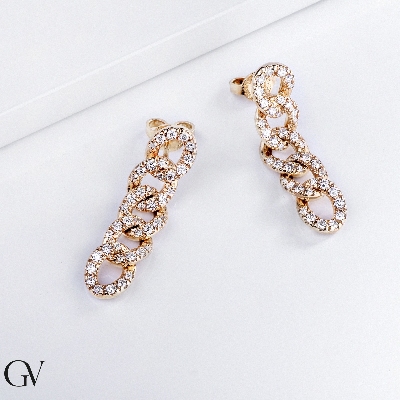 Yellow gold 18k drop earrings groumette link with diamonds 
