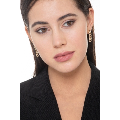 Yellow gold 18k drop earrings groumette link with diamonds 