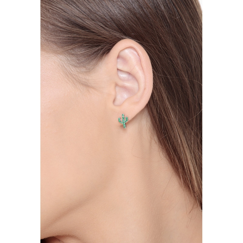 18k white gold cactus earrings with emeralds