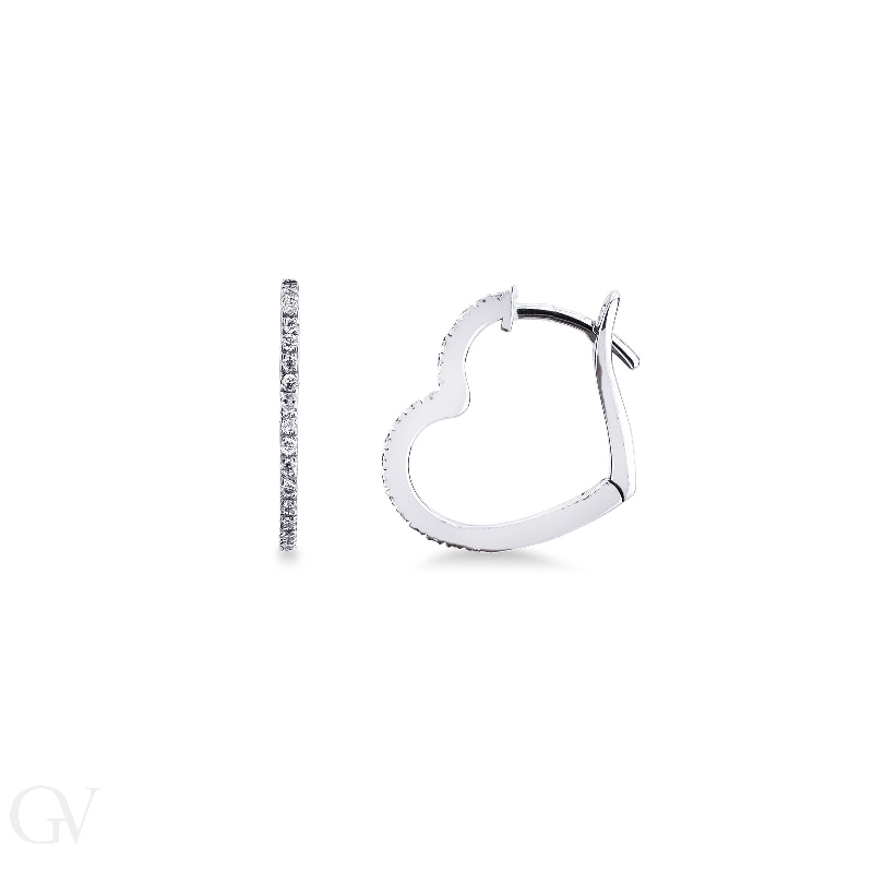 Earrings heart shape in white gold 18k with diamonds, 15.8 mm