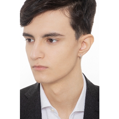 Mono orecchino a cerchio in oro bianco 18k con diamanti, ct. 0,04, uomo