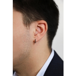 Mono orecchino a cerchio in oro bianco 18k con diamanti neri, 10 mm, Uomo 2