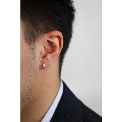 Mono orecchino a croce da Uomo in oro bianco 18k con diamanti