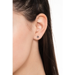 Mono orecchino a lobo in oro rosa 18k con croce in diamanti neri e punte brunite 2