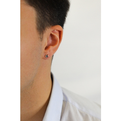 Mono orecchino a lobo in oro rosa 18k con croce in diamanti neri e punte brunite, uomo