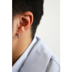 Mono orecchino a cerchio in oro bianco 18k con diamanti, ct. 0,28, Uomo 2