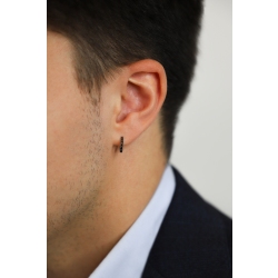 Mono orecchino a cerchio in oro bianco 18k con diamanti neri, 1 cm, Uomo 2