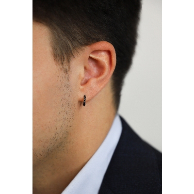 Mono orecchino a cerchio in oro bianco 18k con diamanti neri, 1 cm, Uomo