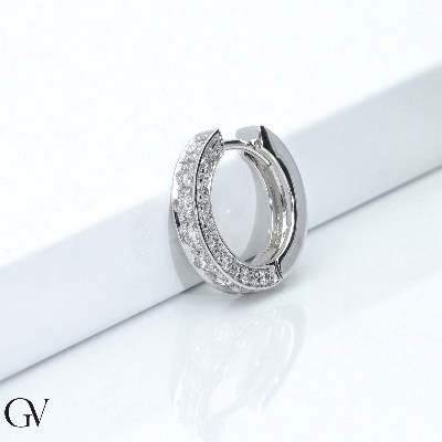 Mono orecchino in oro bianco 18k con diamanti, diametro 13 mm, Uomo