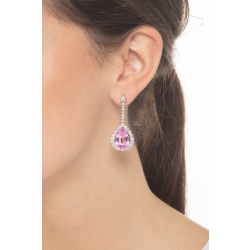 White gold 18k drop earrings with pink sapphires pear cut and diamonds  2
