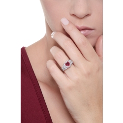 Band ring in white gold 18k with ruby heart cut and diamonds  2