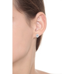 White gold 18k halo stud earrings with aquamarine oval cut and diamonds 2