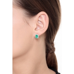 Stud earrings with emeralds and diamonds in white gold 18k  2
