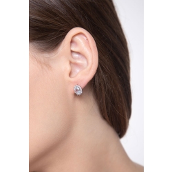 Halo stud earrings with aquamarine and diamonds in white gold 18k 2