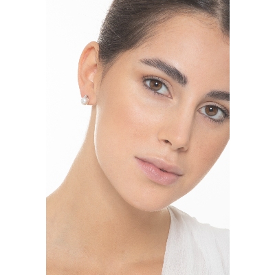 7,50 mm pearl stud earrings with diamonds in white gold 18k 