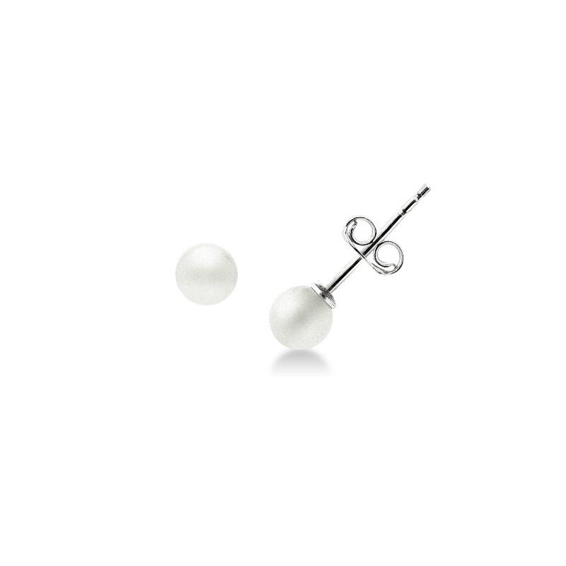 White gold 18k stud earrings with natural cultivated pearls, mm 4,50