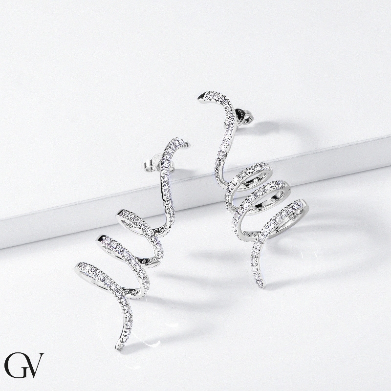 Spiral earrings in white gold 18k with diamonds 