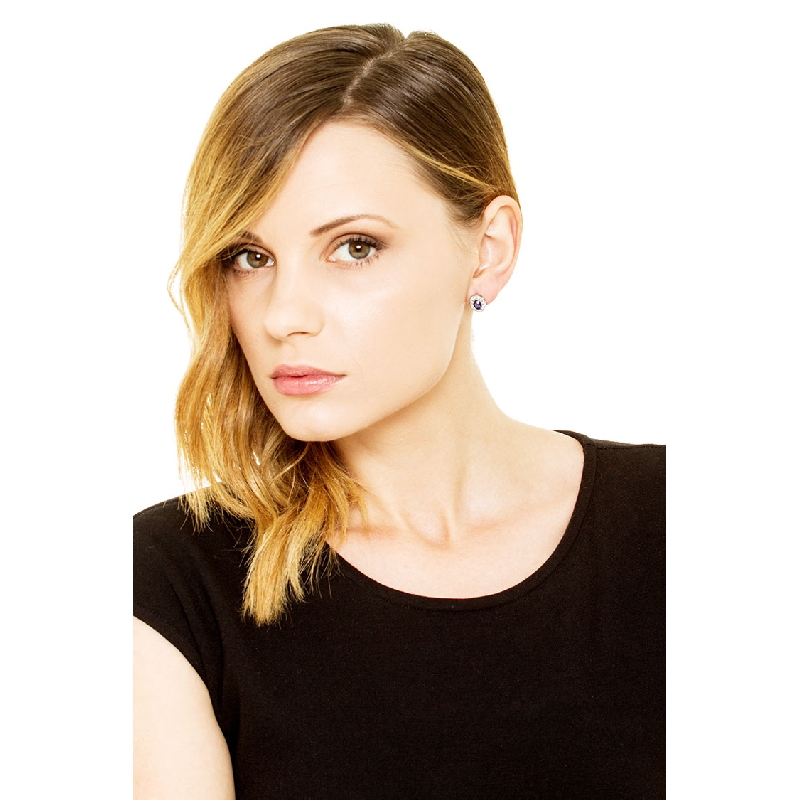 Halo stud earrings with blue sapphires and diamonds halo